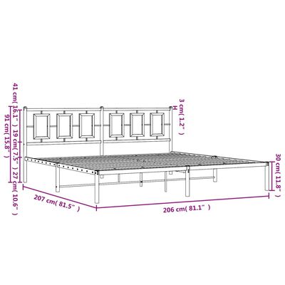 vidaXL Bedframe met hoofdbord metaal zwart 200x200 cm