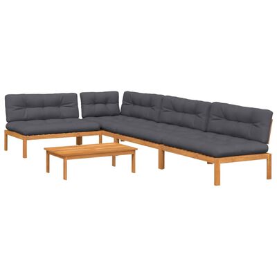 vidaXL 5-delige Loungeset pallet met kussens massief acaciahout