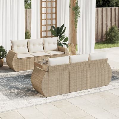 vidaXL 7-delige Loungeset met kussens poly rattan beige