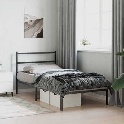 vidaXL Bedframe met hoofdbord metaal zwart 100x190 cm