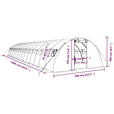 vidaXL Tuinkas met stalen frame 64 m² 16x4x2 m wit