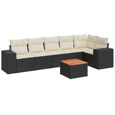 vidaXL 7-delige Loungeset met kussens poly rattan zwart