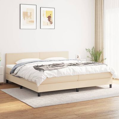 vidaXL Boxspring met matras stof crèmekleurig 200x200 cm