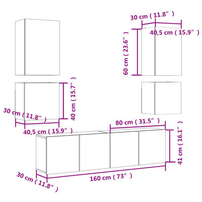 vidaXL 6-delige Tv-wandmeubelset bewerkt hout sonoma eikenkleurig