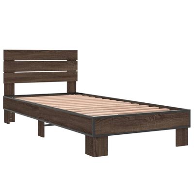 vidaXL Bedframe bewerkt hout en metaal bruin eikenkleurig 100x200 cm