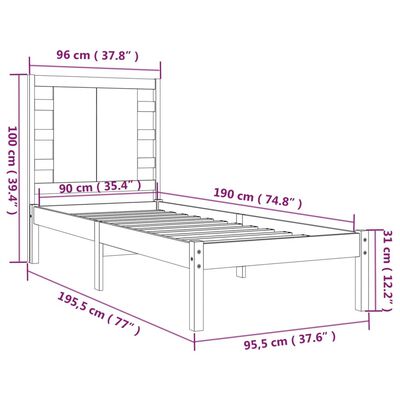 vidaXL Bedframe massief hout zwart 90x190 cm