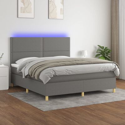 vidaXL Boxspring met matras en LED stof donkergrijs 160x200 cm