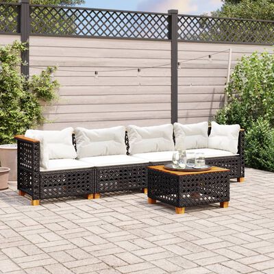 vidaXL 5-delige Loungeset met kussens poly rattan zwart