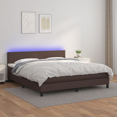 vidaXL Boxspring met matras en LED kunstleer bruin 160x200 cm