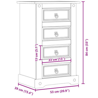 vidaXL Nachtkastje Corona 53x39x84 cm massief grenenhout