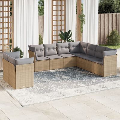 vidaXL 9-delige Loungeset met kussens poly rattan beige