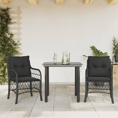 vidaXL 3-delige Bistroset met kussens poly rattan zwart