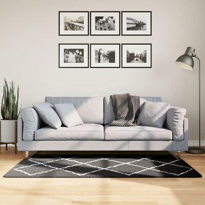 vidaXL Vloerkleed PAMPLONA shaggy hoogpolig 80x150 cm zwart en crème