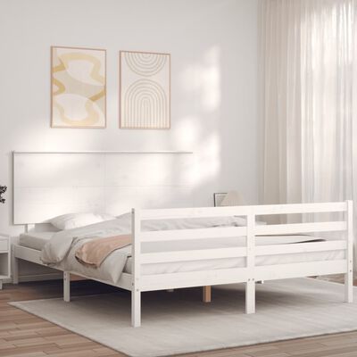 vidaXL Bedframe met hoofdbord massief hout wit