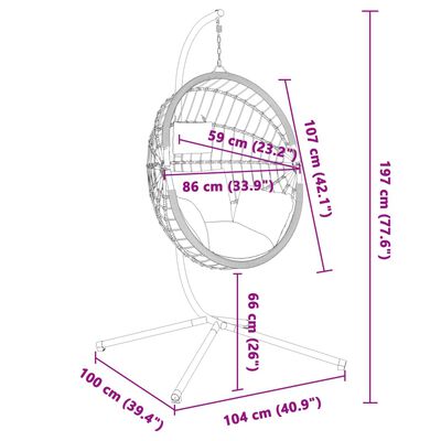 vidaXL Hangstoel met standaard rattan en staal taupe