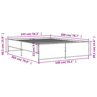 vidaXL Bedframe bewerkt hout metaal gerookt eikenkleurig 140x200 cm