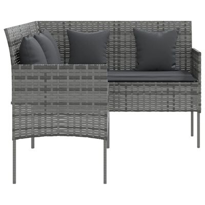 vidaXL Loungebank met kussens L-vormig poly rattan grijs