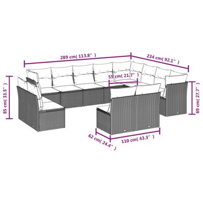 vidaXL 12-delige Loungeset met kussens poly rattan beige