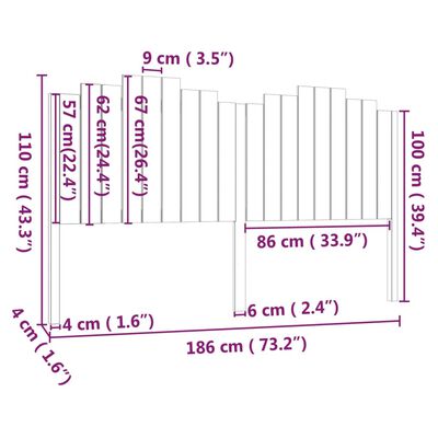 vidaXL Hoofdbord 186x4x110 cm massief grenenhout wit