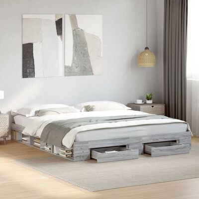 vidaXL Bedframe met lades bewerkt hout grijs sonoma eiken 180x200 cm