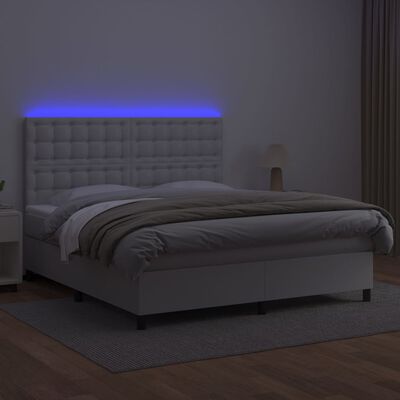 vidaXL Boxspring met matras en LED kunstleer wit 180x200 cm