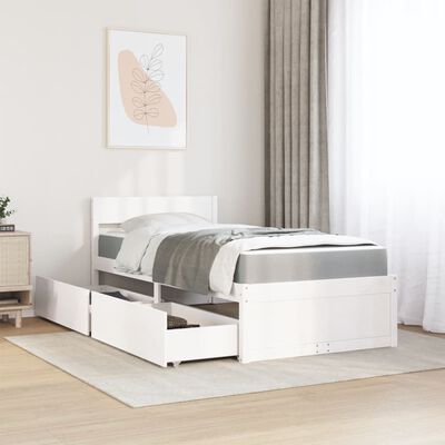 vidaXL Bed met lades en matras massief grenenhout wit 90x190 cm