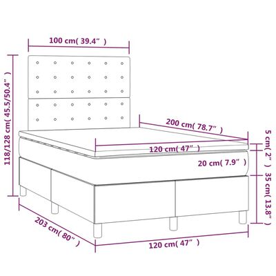 vidaXL Boxspring met matras en LED fluweel roze 120x200 cm