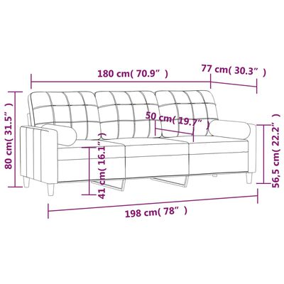 vidaXL Driezitsbank met kussens 180 cm stof donkergrijs