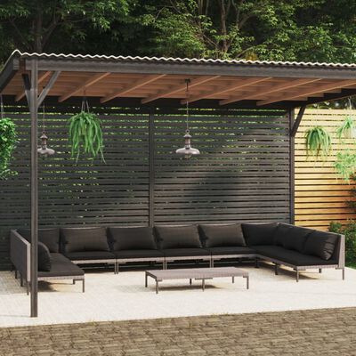 vidaXL 11-delige Loungeset met kussens poly rattan donkergrijs