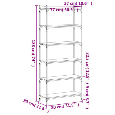 vidaXL Boekenkast 6-laags 80x30x188 cm bewerkt hout zwart