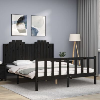 vidaXL Bedframe met hoofdbord massief hout zwart