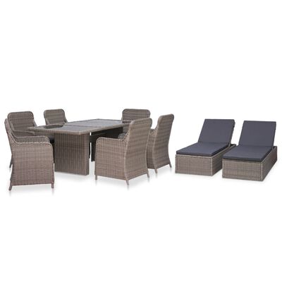 vidaXL 9-delige Tuinset poly rattan bruin