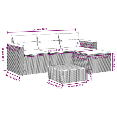 vidaXL 5-delige Loungeset met kussens poly rattan acacia zwart