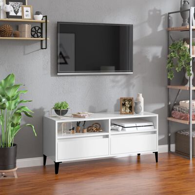 vidaXL Tv-meubel 100x34,5x44,5 cm bewerkt hout hoogglans wit