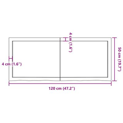 vidaXL Wastafelblad 120x50x(2-6) cm behandeld massief hout donkerbruin