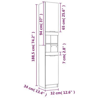 vidaXL Badkamerkast 32x34x188,5 cm bewerkt hout sonoma eikenkleurig