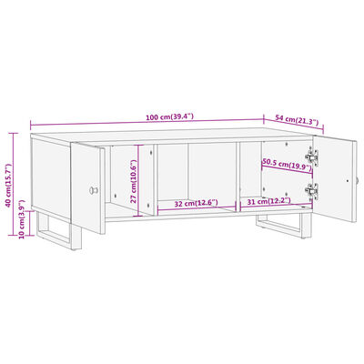 vidaXL Salontafel 100x54x40 cm massief mangohout bruin en zwart