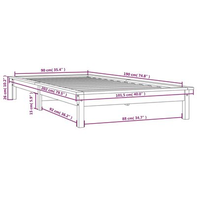 vidaXL Bedframe massief grenenhout honingbruin 90x190 cm