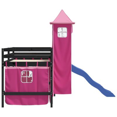 vidaXL Kinderhoogslaper met toren 90x190 cm massief grenenhout roze