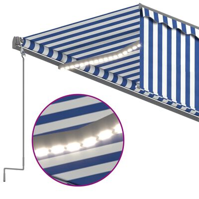 vidaXL Luifel automatisch rolgordijn LED windsensor 5x3 m blauw en wit