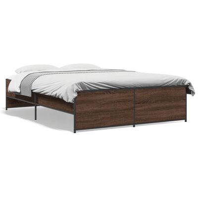 vidaXL Bedframe bewerkt hout metaal bruin eikenkleur 135x190 cm