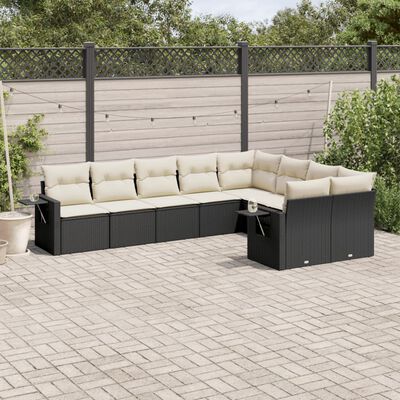 vidaXL 9-delige Loungeset met kussens poly rattan zwart