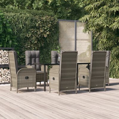 vidaXL 7-delige Tuinset met kussens poly rattan zwart en grijs