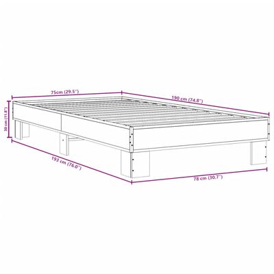 vidaXL Bedframe bewerkt hout en metaal zwart 75x190 cm