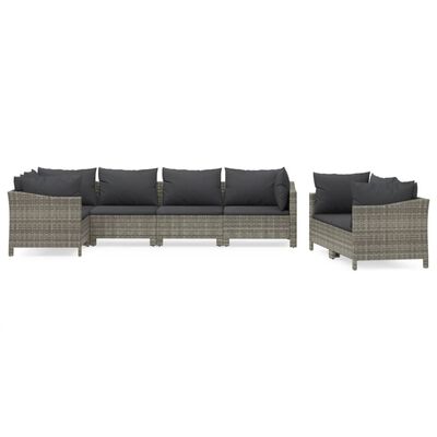 vidaXL 7-delige Loungeset met kussens poly rattan grijs