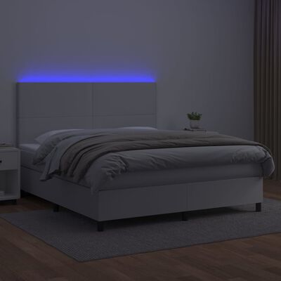 vidaXL Boxspring met matras en LED kunstleer wit 180x200 cm