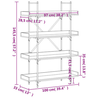 vidaXL Boekenkast 4-laags 100x33x145,5 cm bewerkt hout zwart