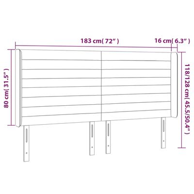 vidaXL Hoofdbord LED 183x16x118/128 cm fluweel donkergrijs