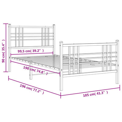 vidaXL Bedframe met hoofd- en voeteneinde metaal zwart 100x190 cm