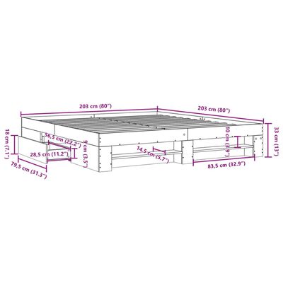 vidaXL Bedframe massief hout wit 200x200 cm